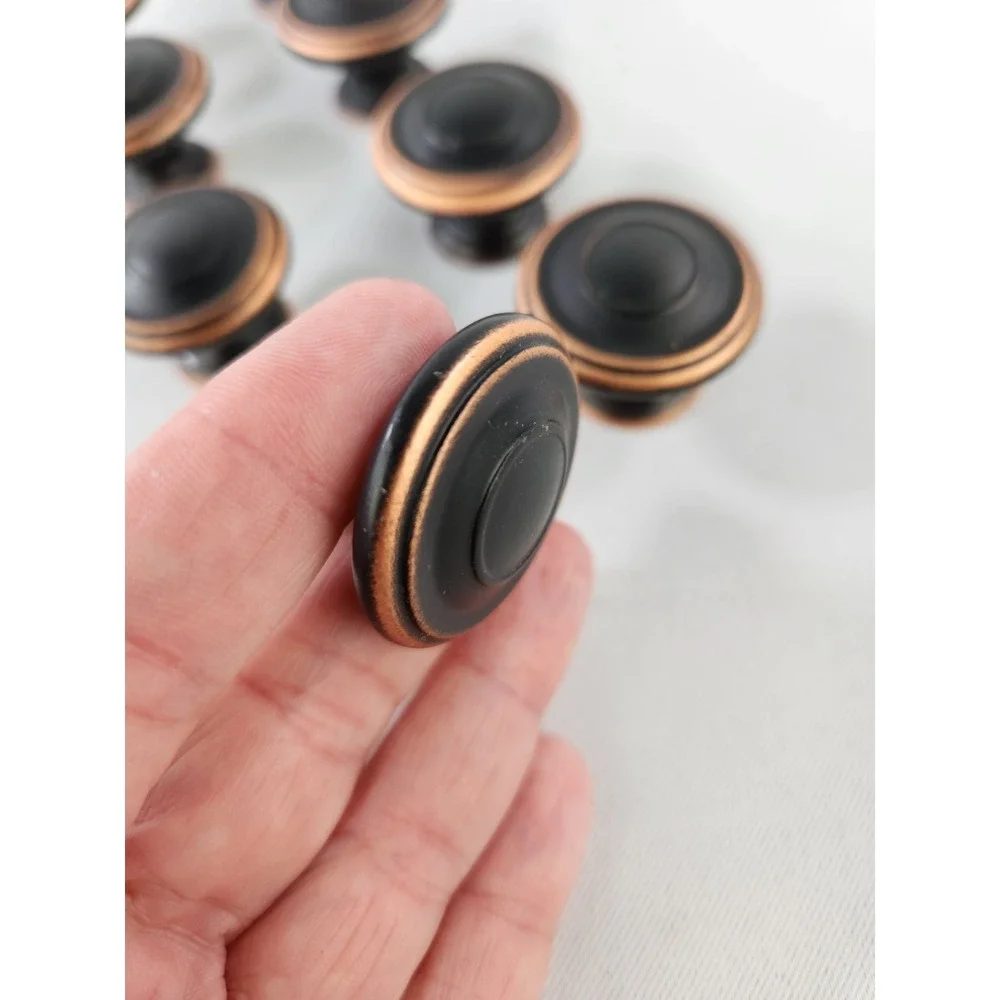 Lot of 8 Bronze Black Copper Round Metal Drawer Cabinet Dresser Desk Knob Pulls
